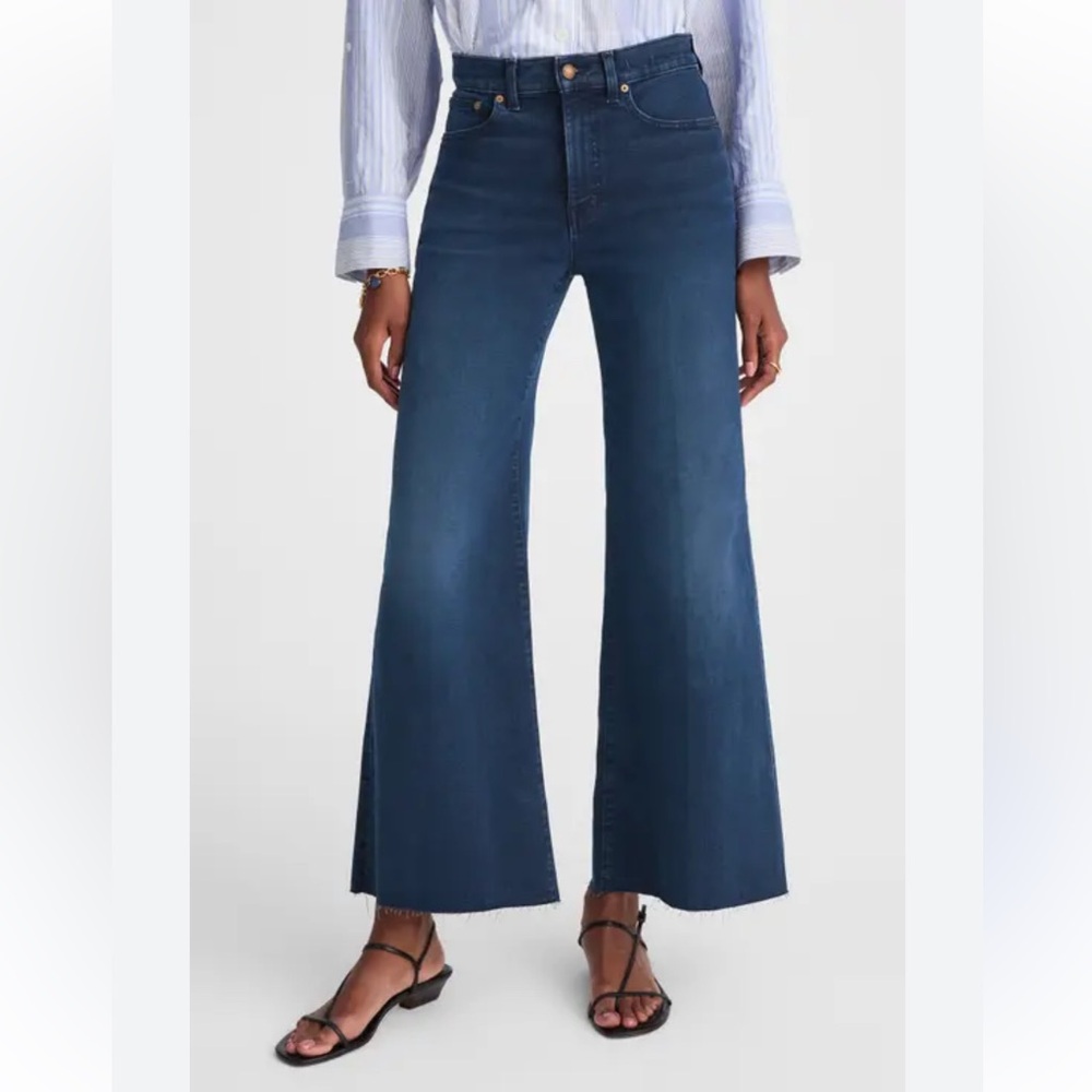 MADEWELL Tall Flared Wide-Leg Crop Jeans - Dark Blue NWT - Picture 7 of 16